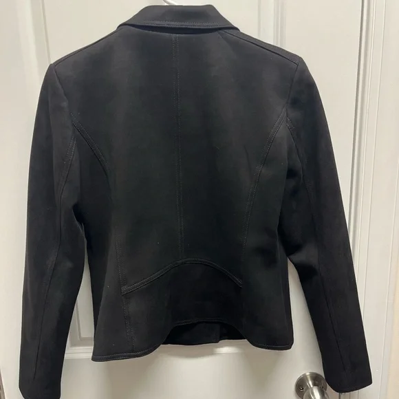White House Black Market Black Faux Suede Moto Jacket - Silver Hardware Sz 8 - Picture 6 of 14